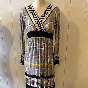 Women’s Olian Maternity Geometric Patterned Gray and Yellow Dress